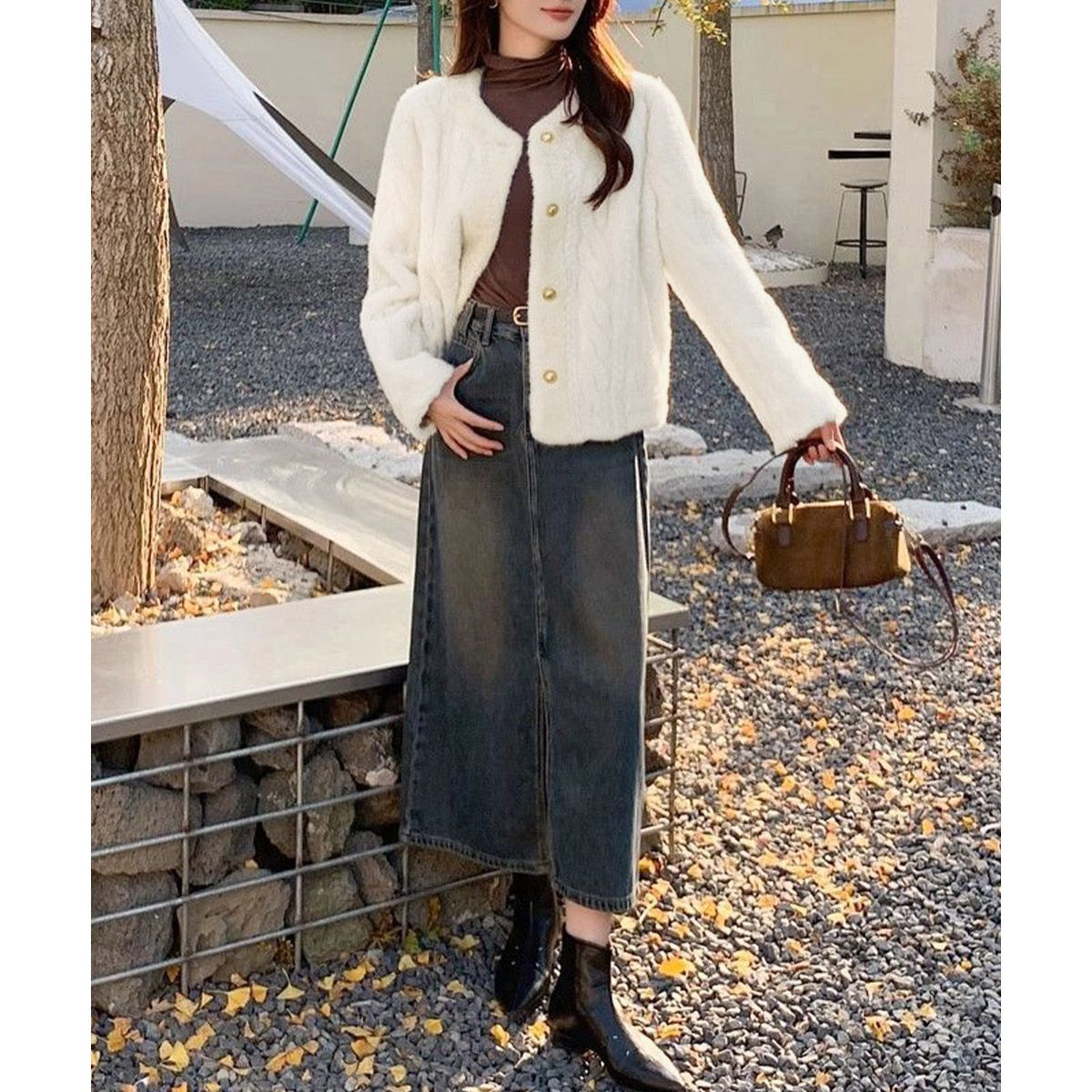 フォーマルカジュアル 参観日用ふわふわファージャケット金ボタン