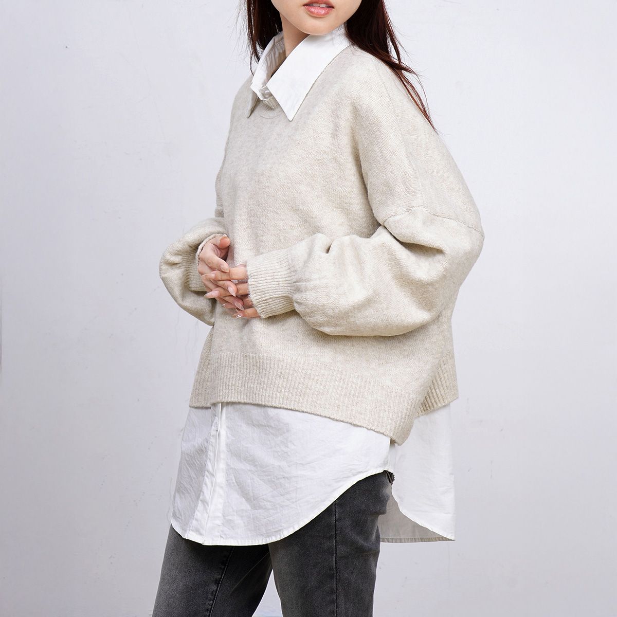 フォーマルカジュアル 参観日対応ゆったりコクーンニット秋冬