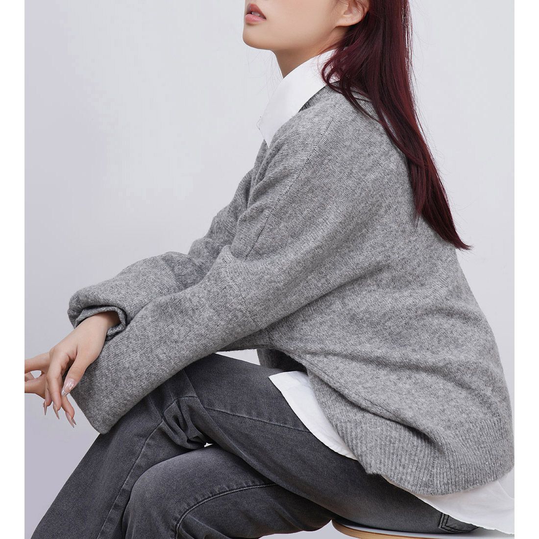 フォーマルカジュアル 参観日対応ゆったりコクーンニット秋冬