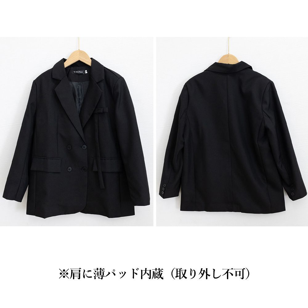 フォーマルカジュアル 通勤用ダブルボタンテーラード長袖黒ジャケット