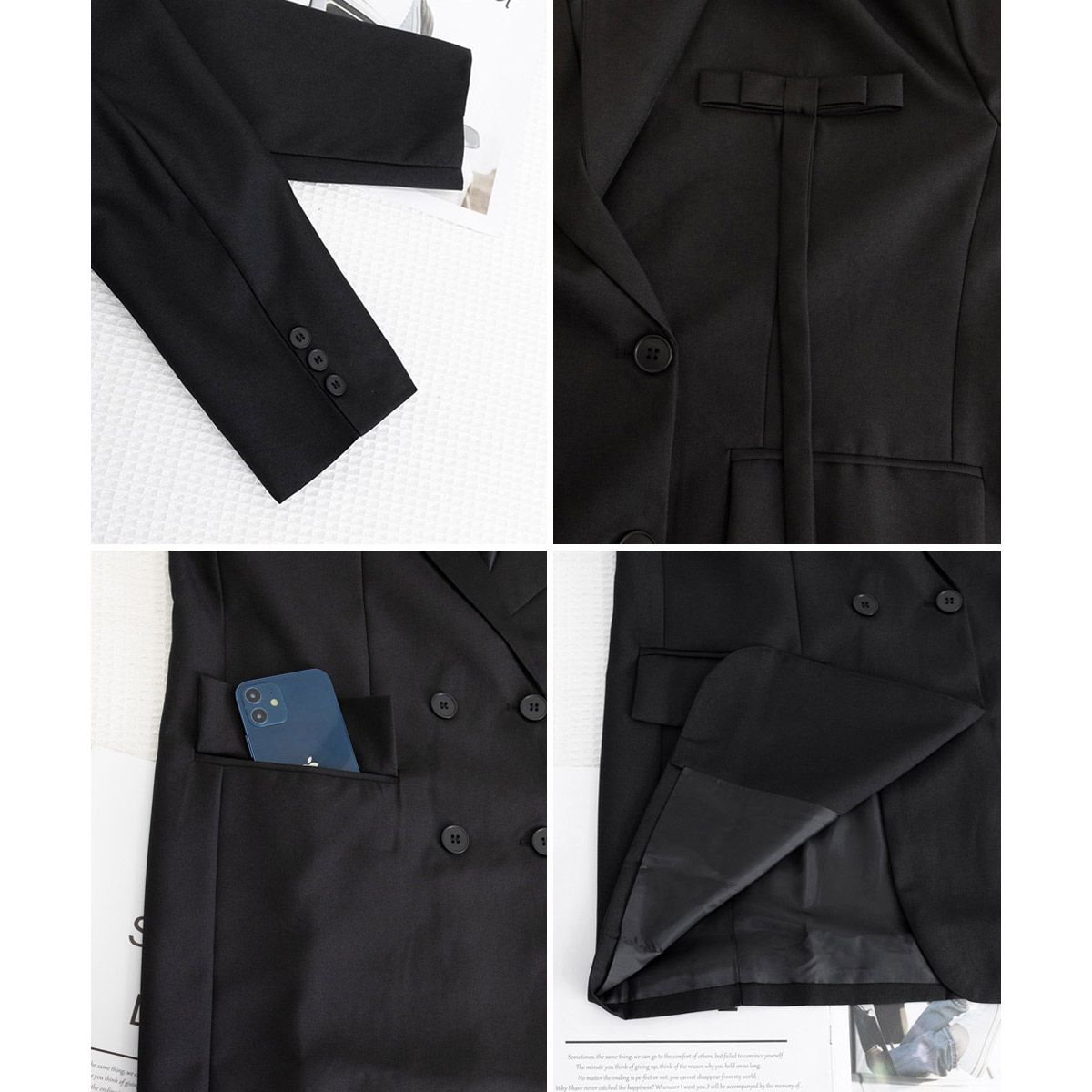 フォーマルカジュアル 通勤用ダブルボタンテーラード長袖黒ジャケット