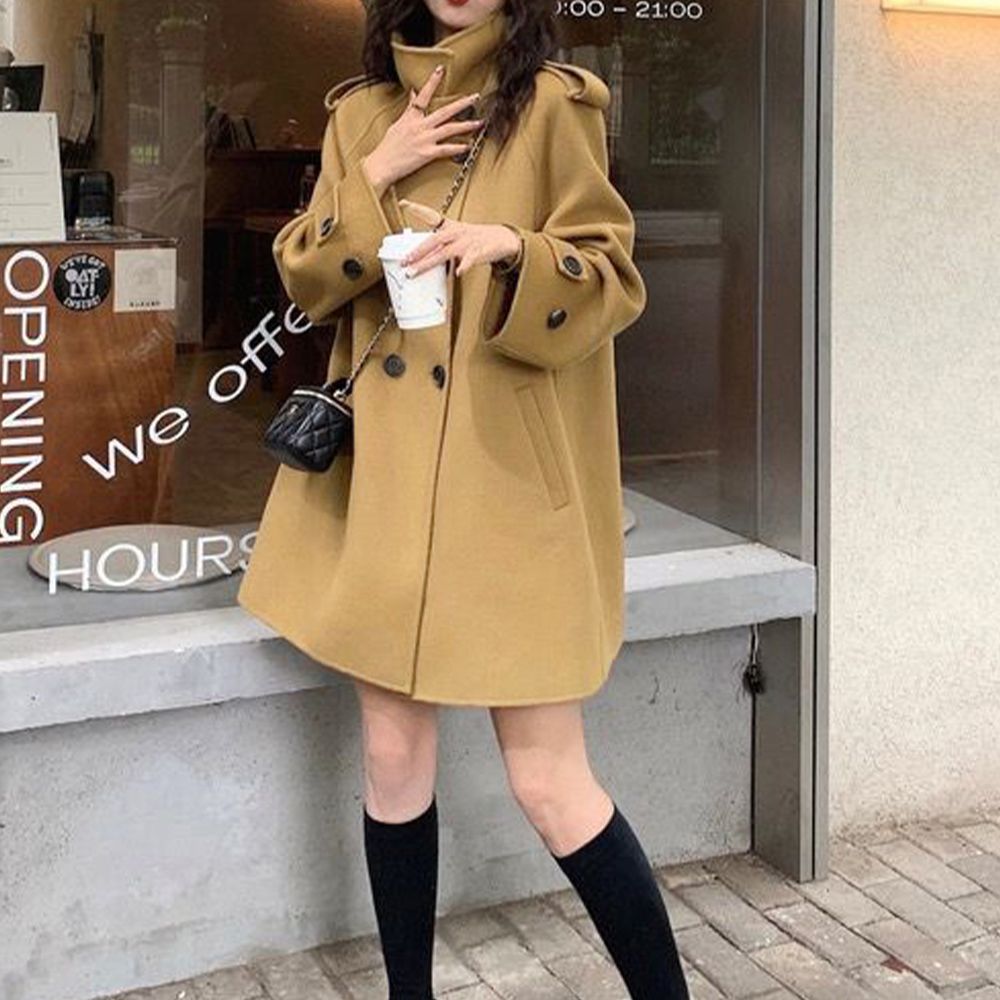 フォーマルカジュアル 通勤用ダブルボタントレンチコート中丈