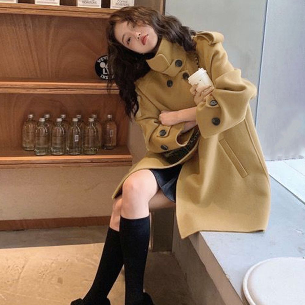 フォーマルカジュアル 通勤用ダブルボタントレンチコート中丈