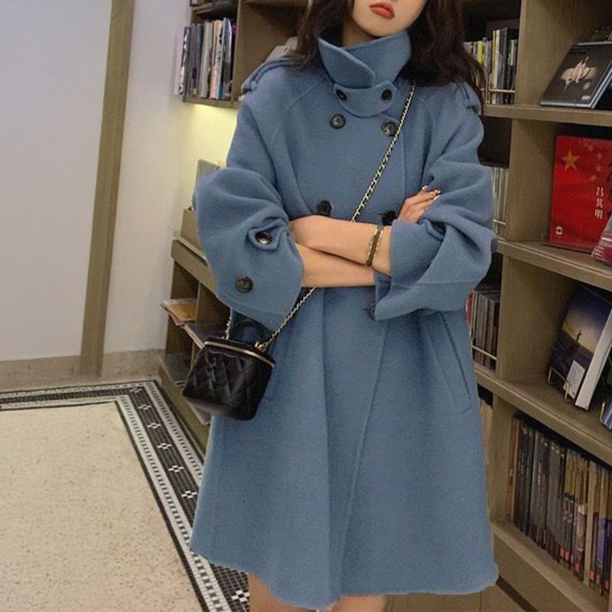 フォーマルカジュアル 通勤用ダブルボタントレンチコート中丈