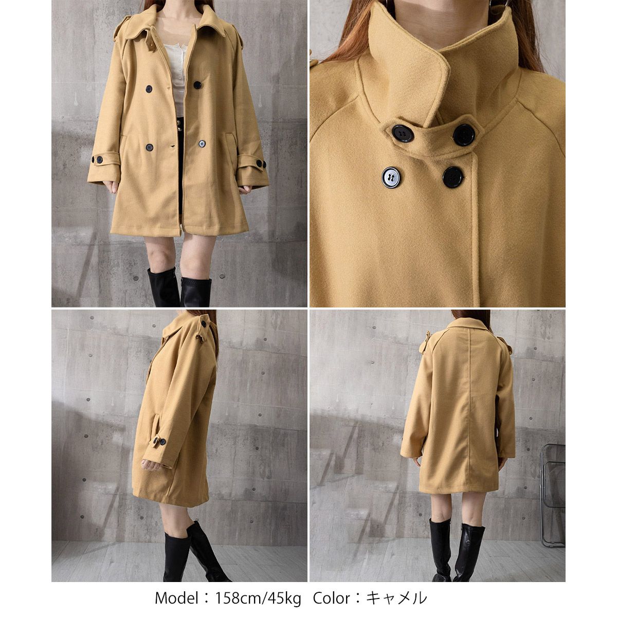 フォーマルカジュアル 通勤用ダブルボタントレンチコート中丈