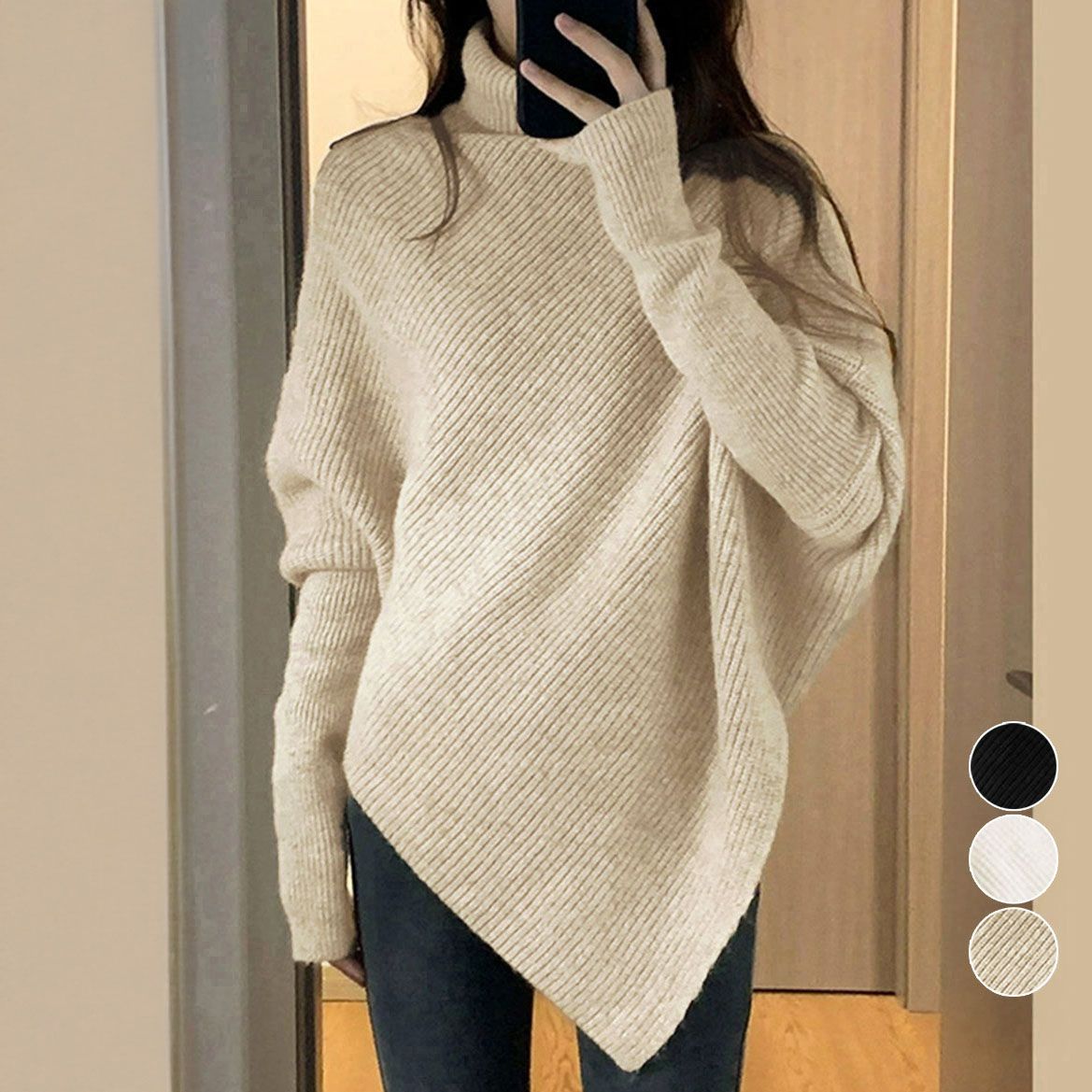 フォーマルカジュアル 参観日対応ハイネック変形ニットセーター