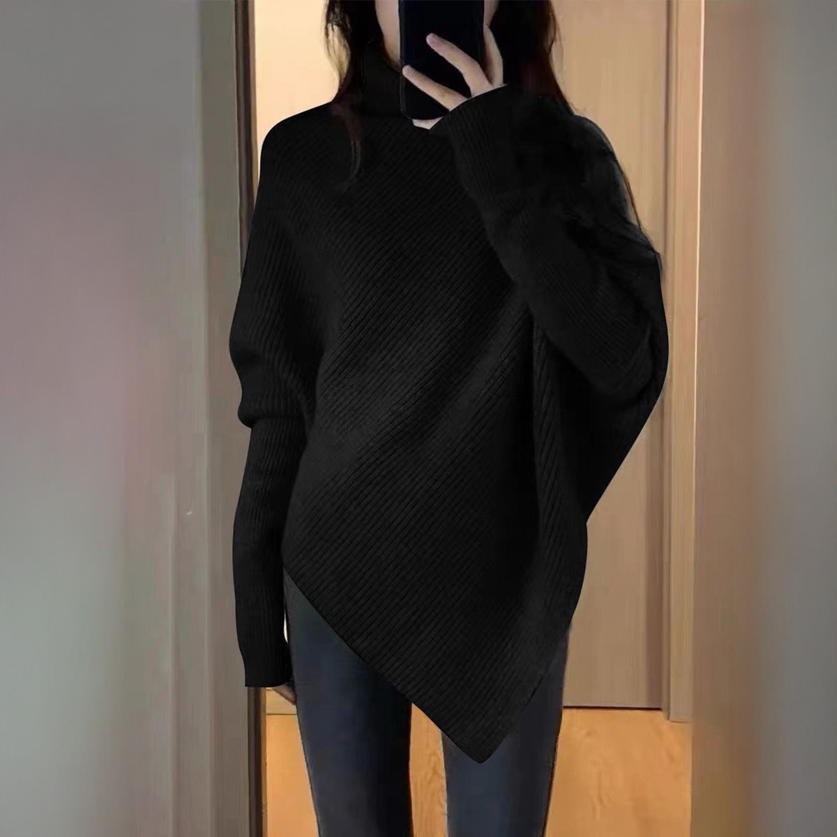 フォーマルカジュアル 参観日対応ハイネック変形ニットセーター