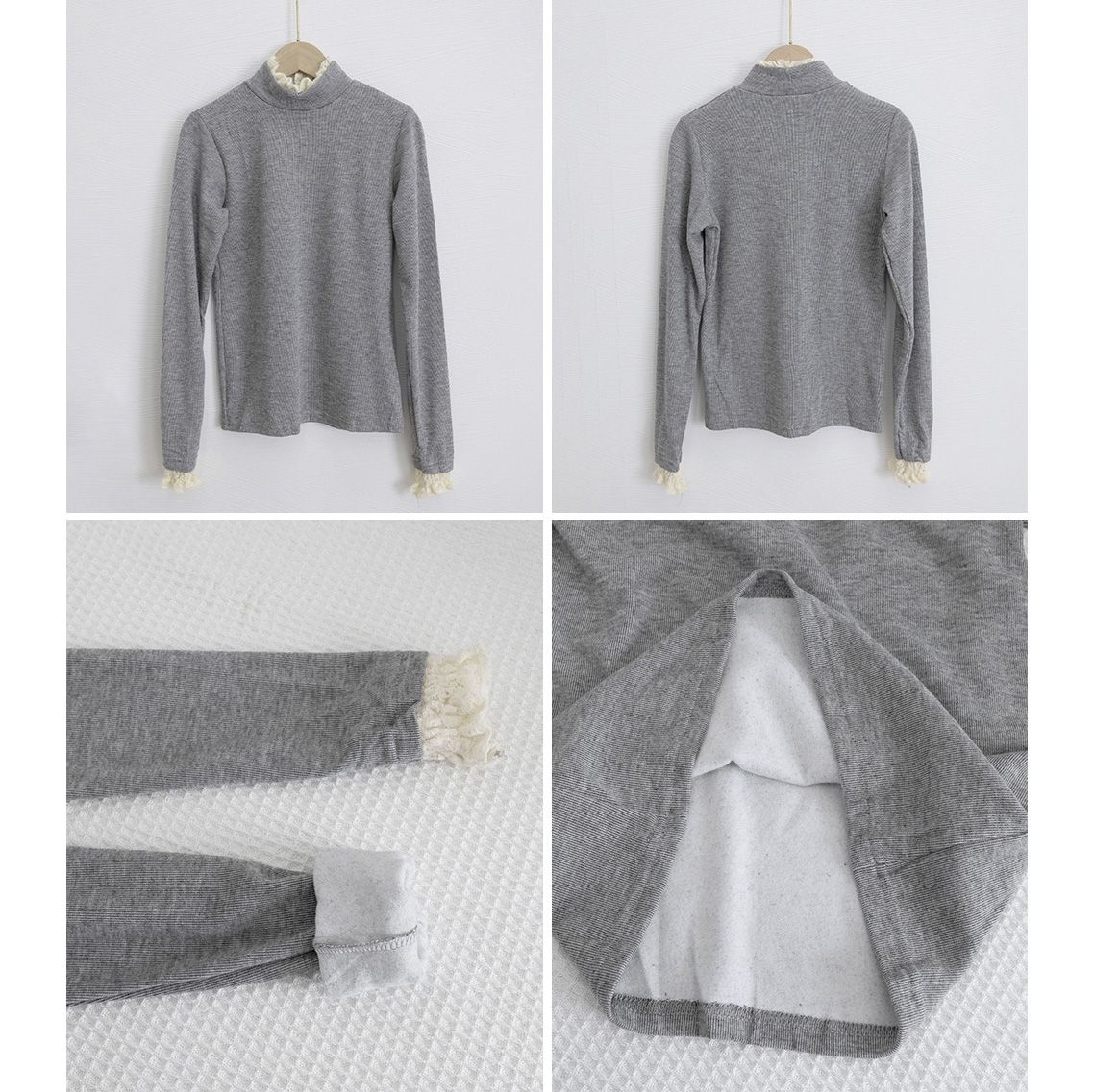 フォーマルカジュアル 参観日対応レースフリル付きハイネックリブニット