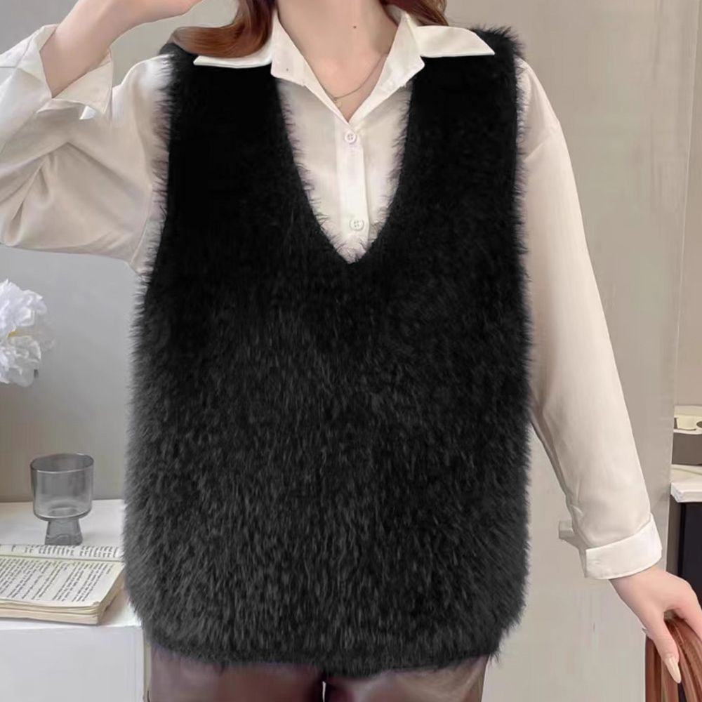 フォーマルカジュアル 参観日対応ふわふわ起毛ベスト重ね着