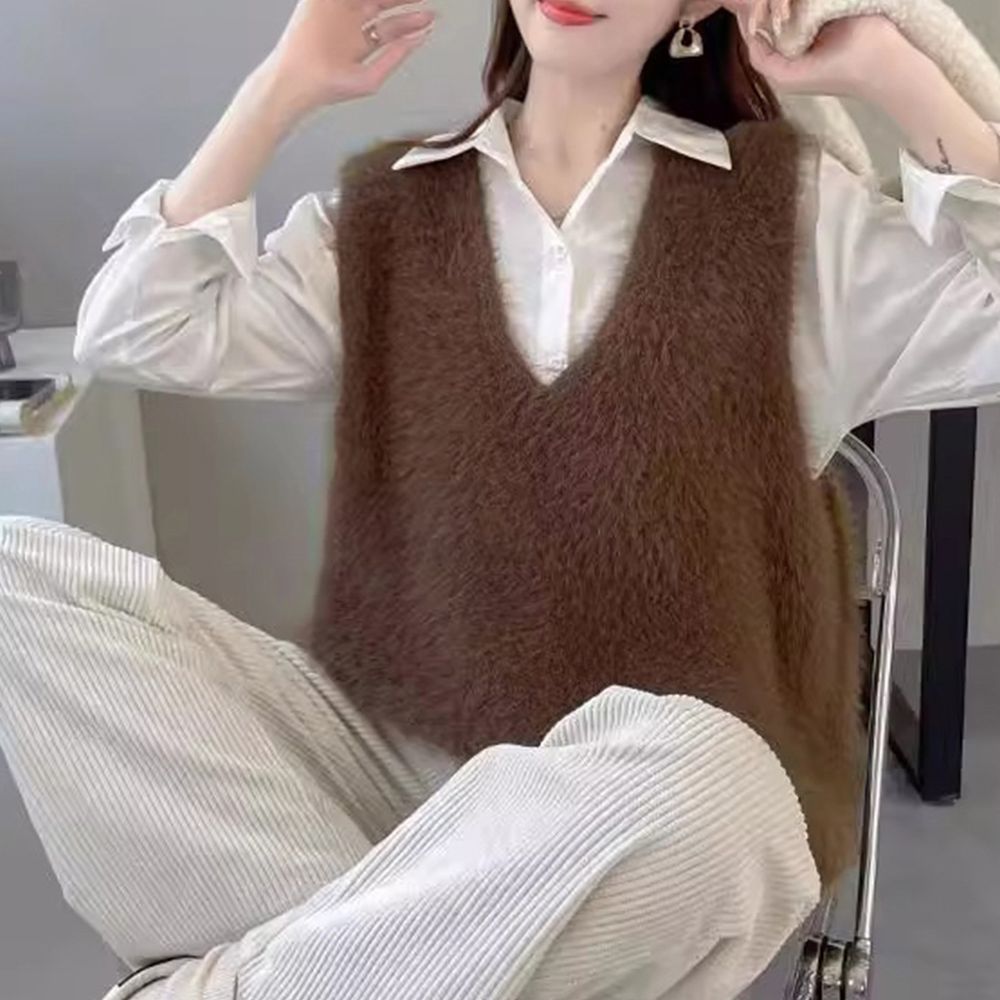 フォーマルカジュアル 参観日対応ふわふわ起毛ベスト重ね着