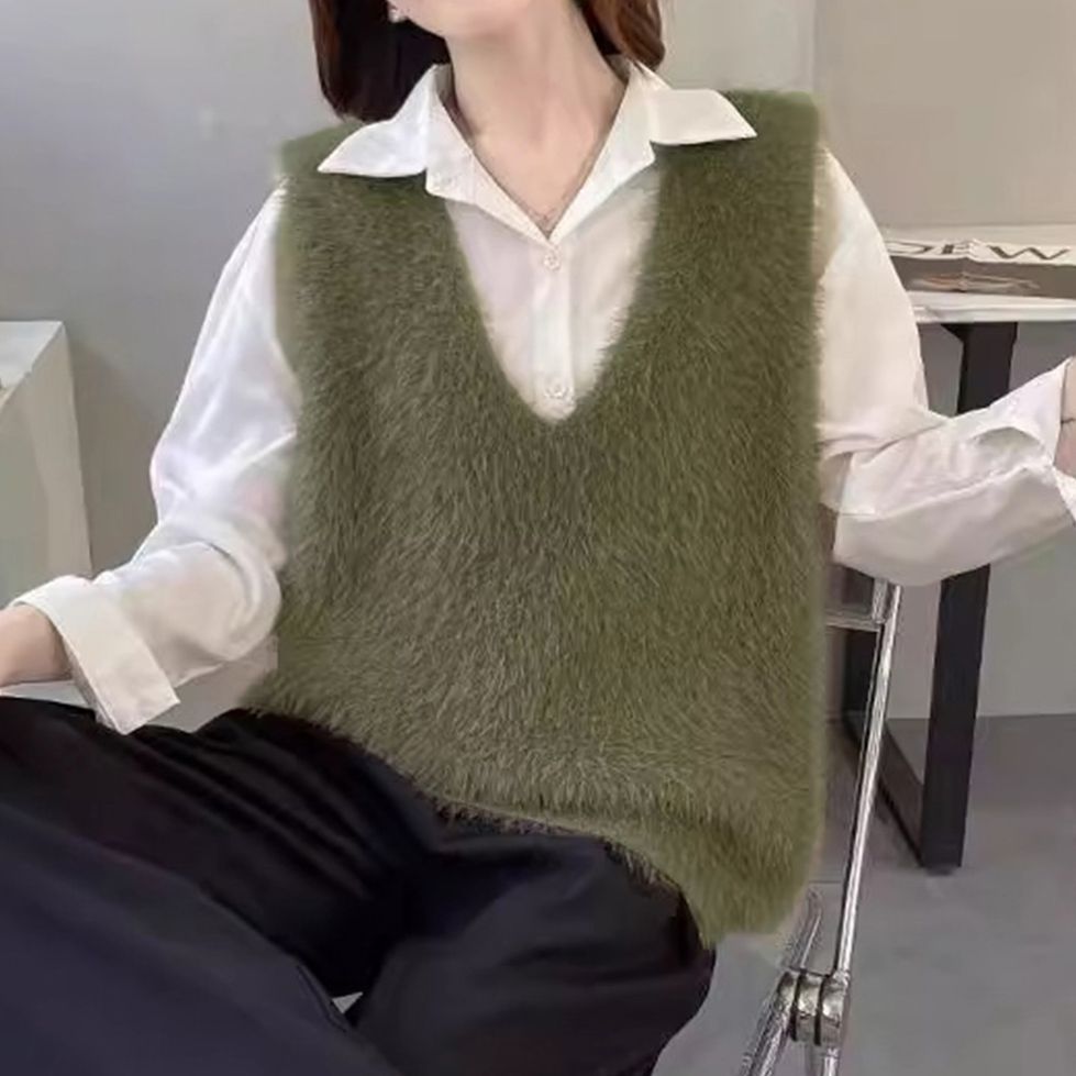 フォーマルカジュアル 参観日対応ふわふわ起毛ベスト重ね着