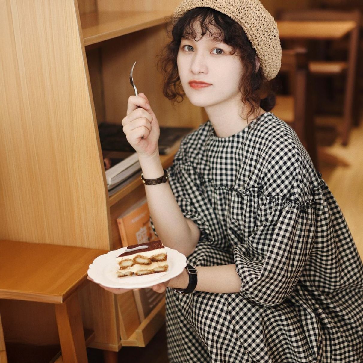 フォーマルカジュアル 参観日対応 綿麻チェック柄ワンピース マタニティ ロング