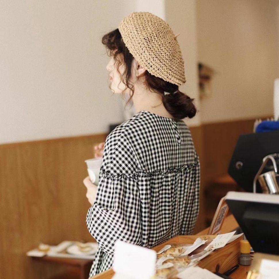 フォーマルカジュアル 参観日対応 綿麻チェック柄ワンピース マタニティ ロング