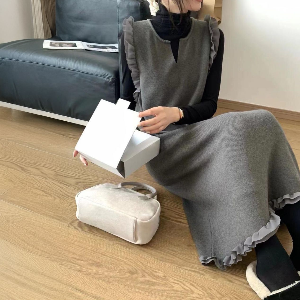 フォーマルカジュアル 参観日にぴったり フリル付きジャンパースカート 重ね着ワンピース