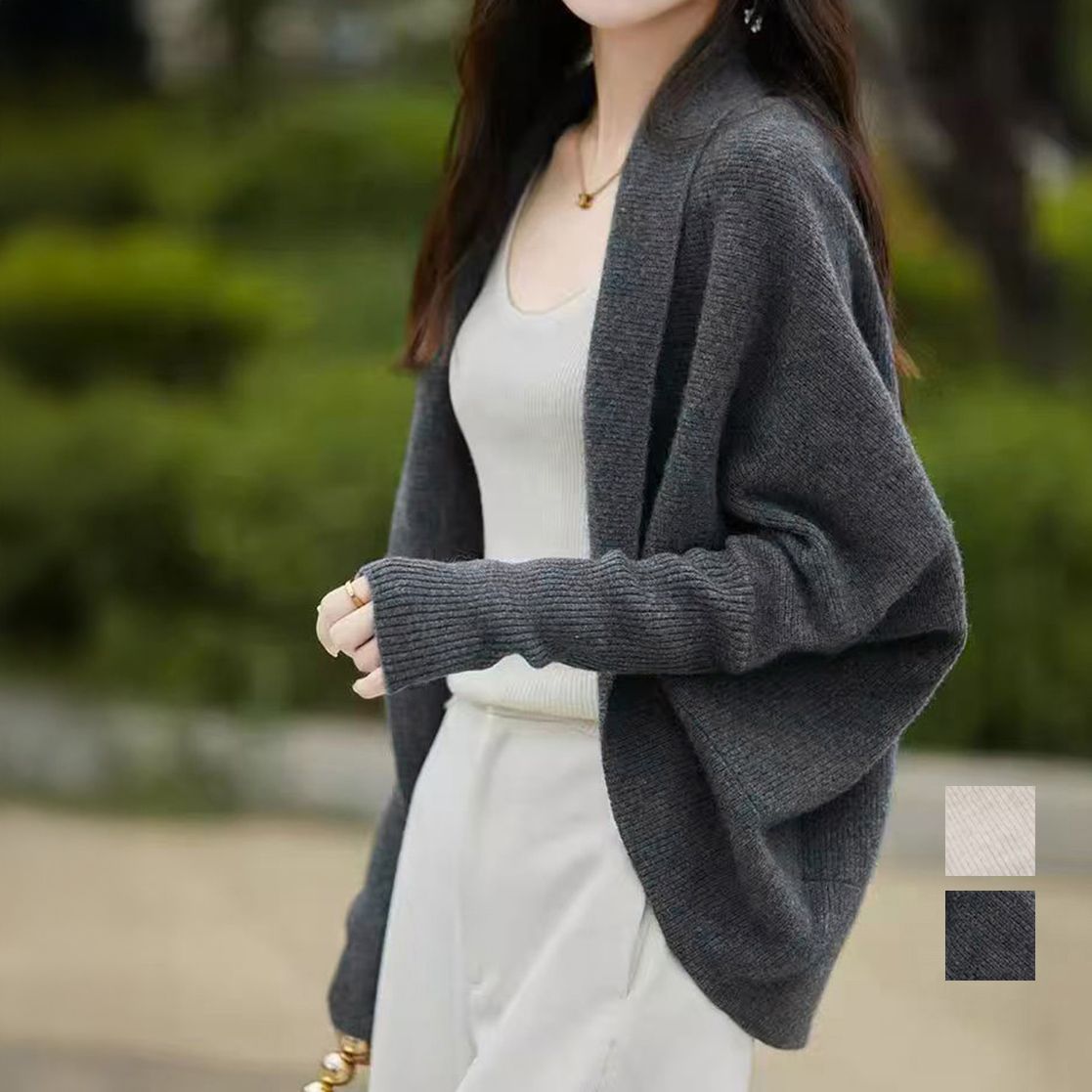 フォーマルカジュアル 参観日対応 ドルマンニットカーディガン 秋冬