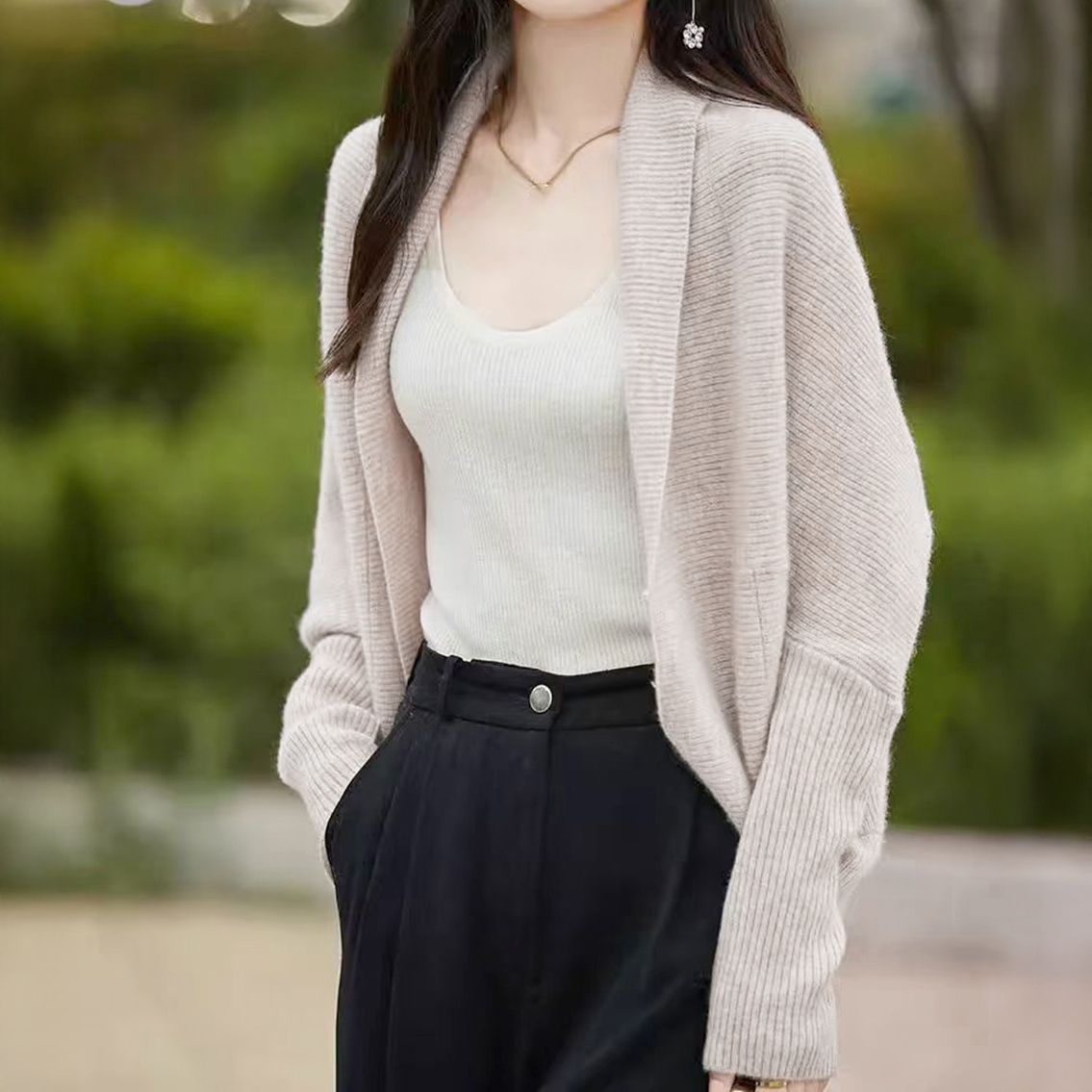 フォーマルカジュアル 参観日対応 ドルマンニットカーディガン 秋冬