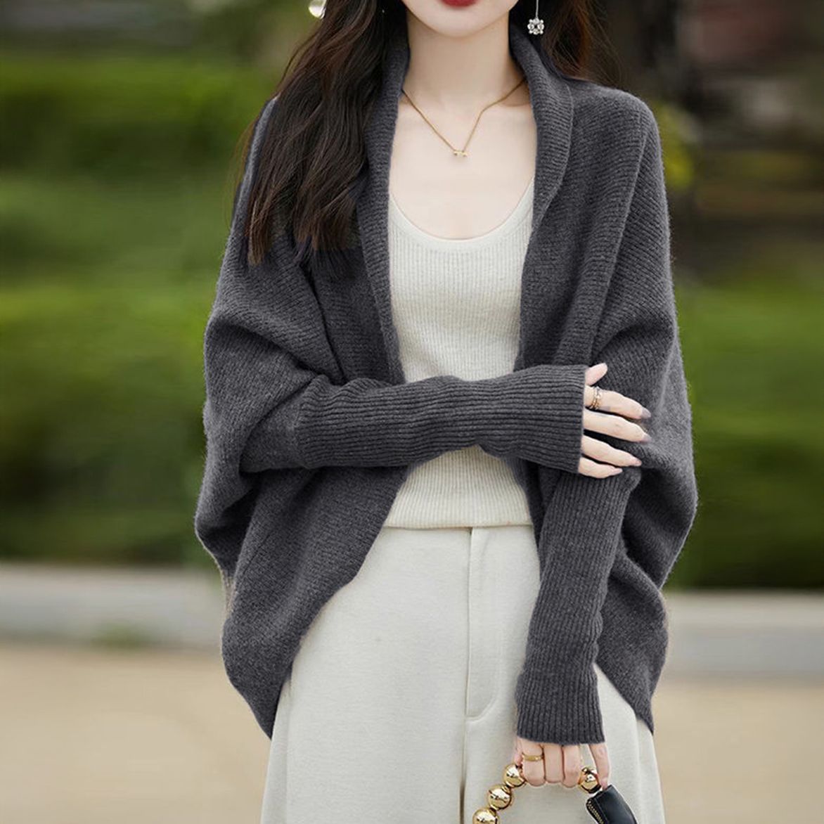 フォーマルカジュアル 参観日対応 ドルマンニットカーディガン 秋冬