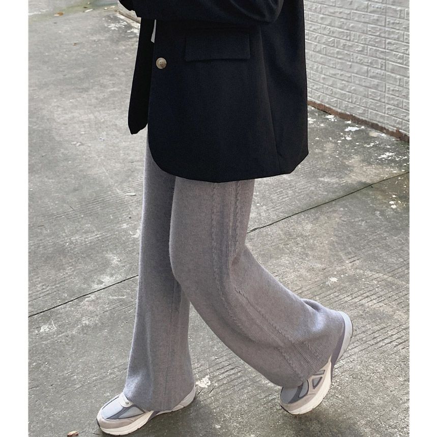 フォーマルカジュアル 参観日対応 編み模様ニットワイドパンツ 足長効果でゆったり美脚