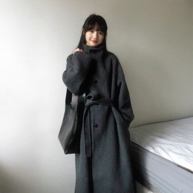 フォーマルカジュアル 通勤用ベルト付ロングコート秋冬新作レディース