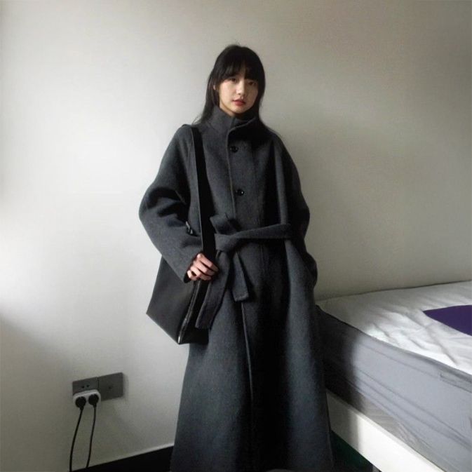 フォーマルカジュアル 通勤用ベルト付ロングコート秋冬新作レディース