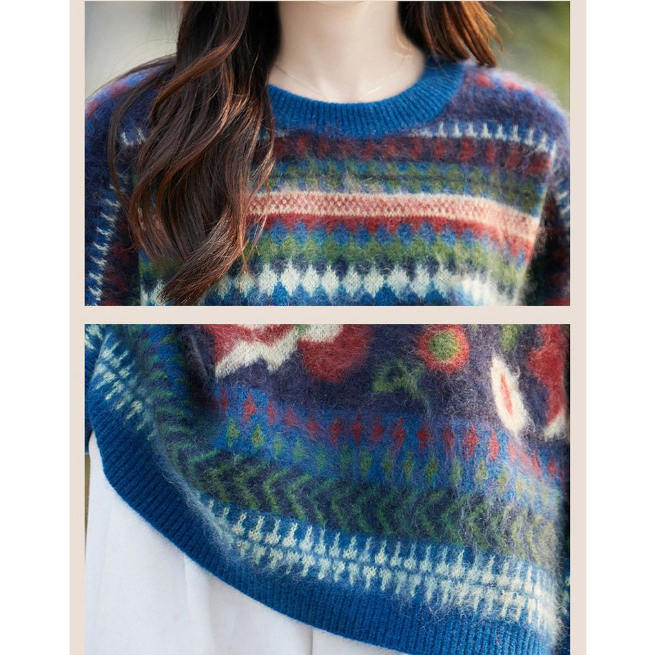 フォーマルカジュアル 参観日にも最適 北欧ノルディック柄ニットセーター レトロ