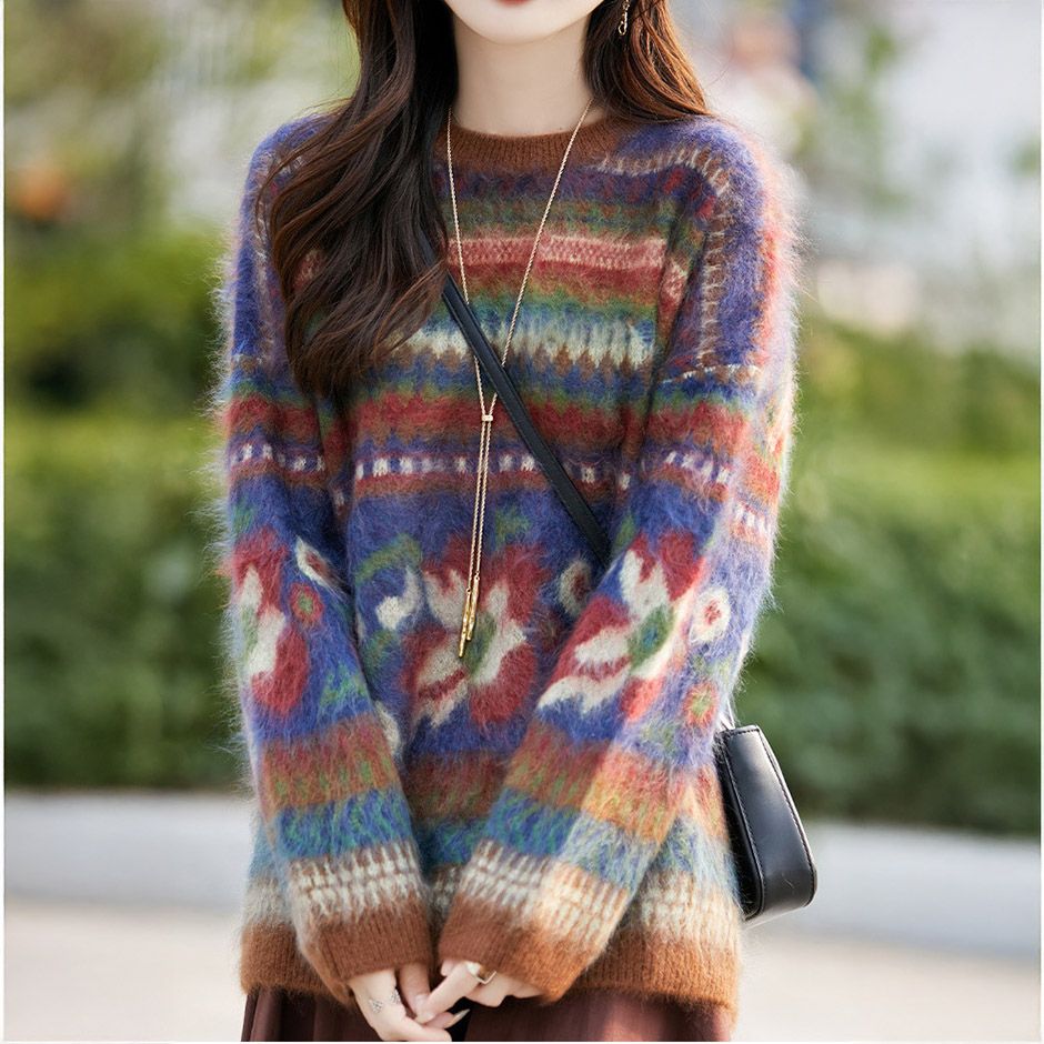 フォーマルカジュアル 参観日にも最適 北欧ノルディック柄ニットセーター レトロ