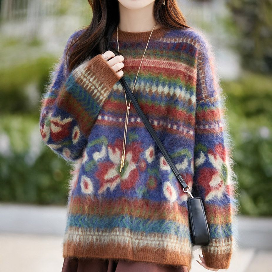 フォーマルカジュアル 参観日にも最適 北欧ノルディック柄ニットセーター レトロ