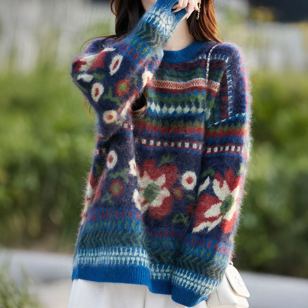 フォーマルカジュアル 参観日にも最適 北欧ノルディック柄ニットセーター レトロ