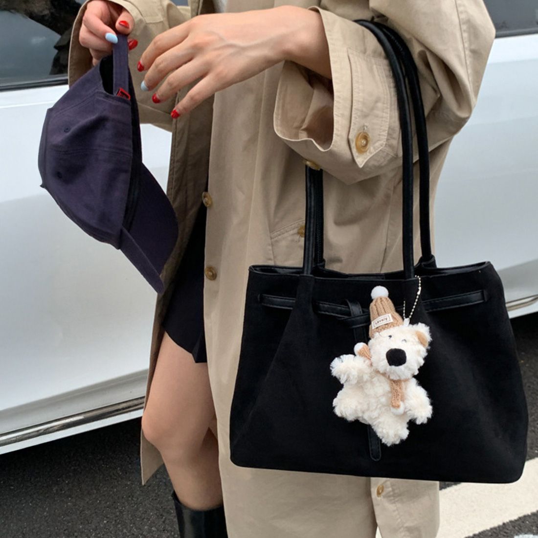 フォーマルカジュアル 通勤用スエード調トートバッグ ベルト付き上品鞄