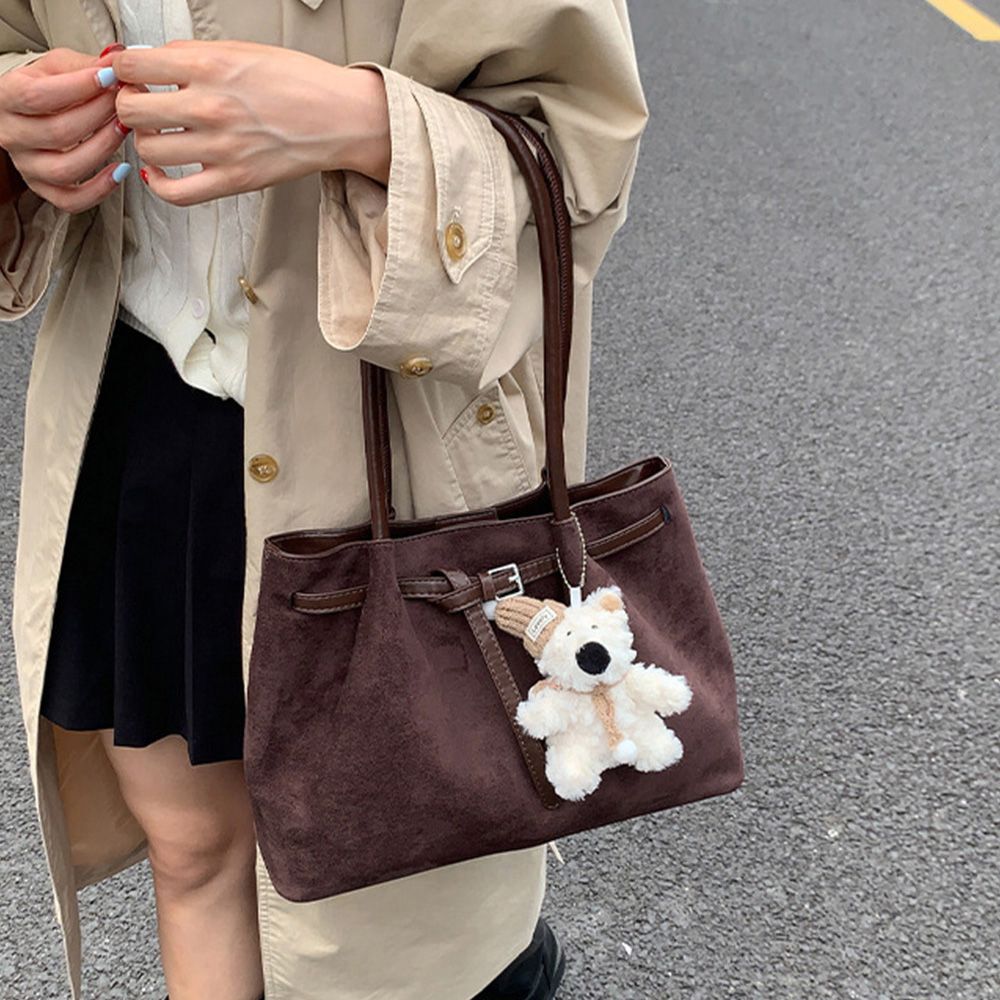 フォーマルカジュアル 通勤用スエード調トートバッグ ベルト付き上品鞄