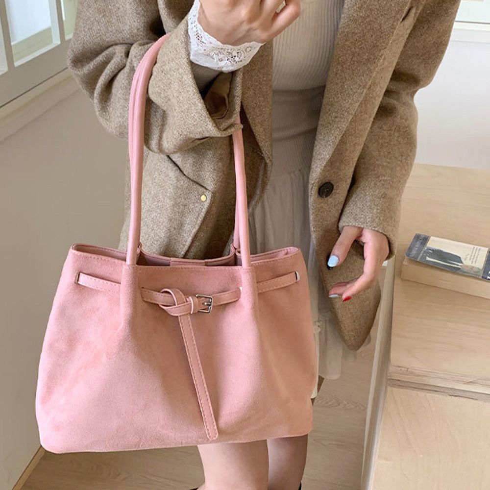 フォーマルカジュアル 通勤用スエード調トートバッグ ベルト付き上品鞄