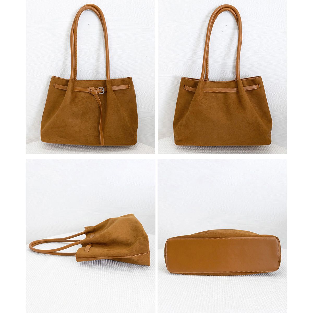 フォーマルカジュアル 通勤用スエード調トートバッグ ベルト付き上品鞄