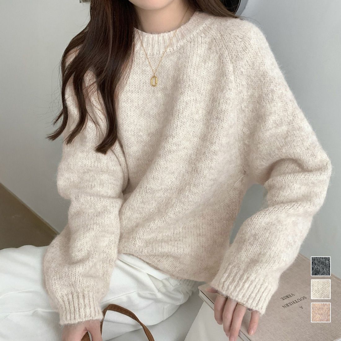 フォーマルカジュアル 参観日対応もちもちニットセーター上品クルーネック