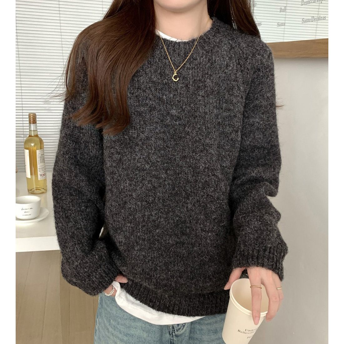 フォーマルカジュアル 参観日対応もちもちニットセーター上品クルーネック