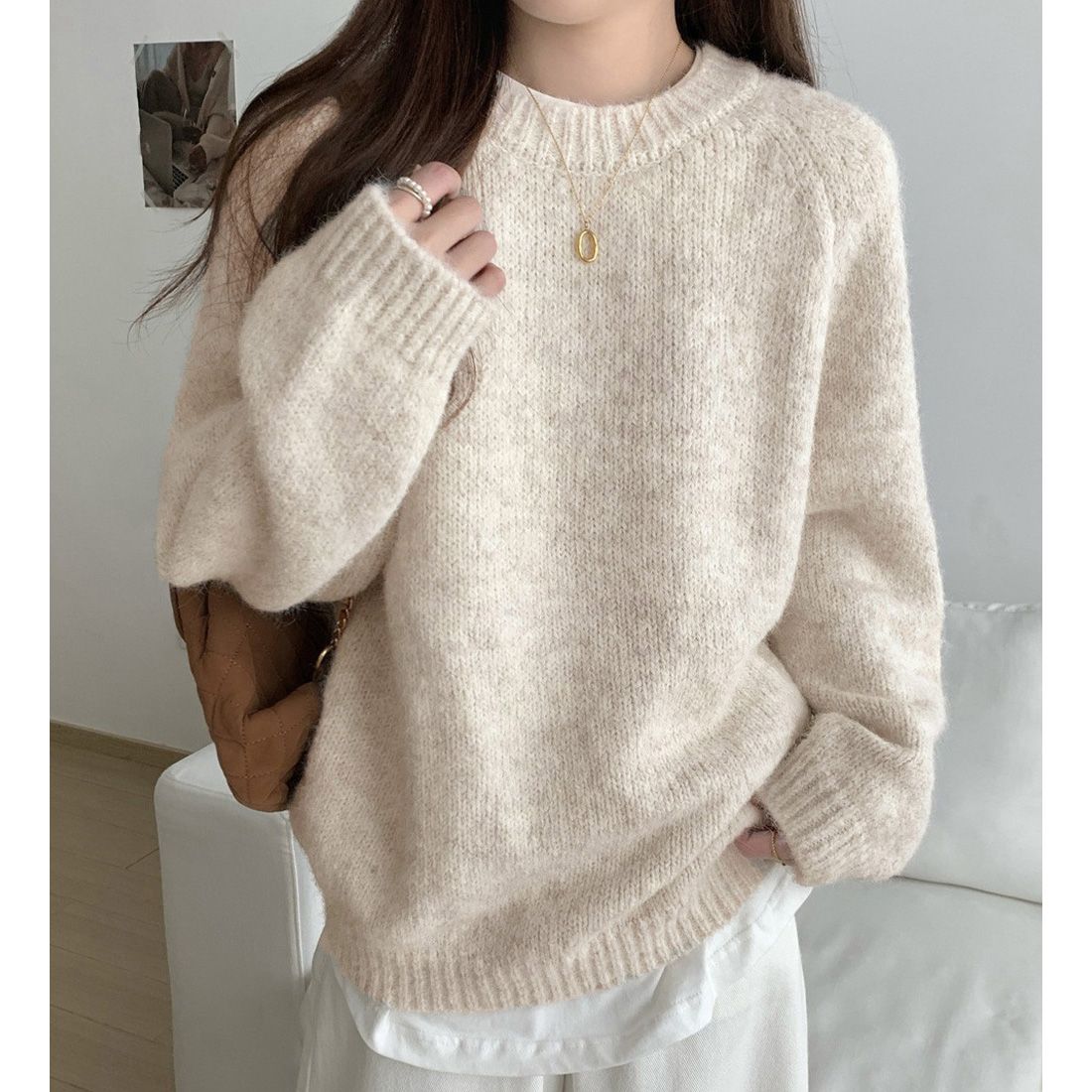 フォーマルカジュアル 参観日対応もちもちニットセーター上品クルーネック