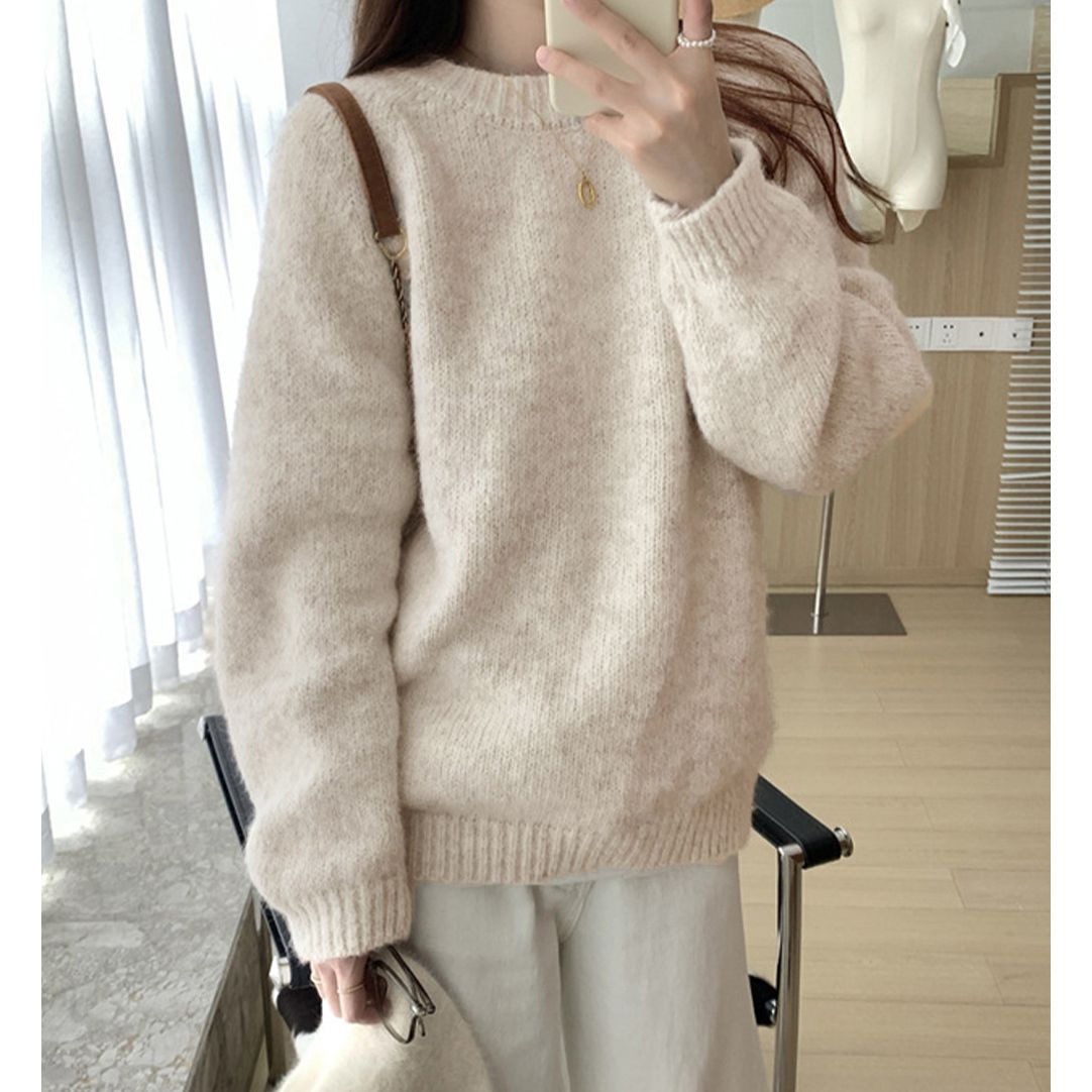 フォーマルカジュアル 参観日対応もちもちニットセーター上品クルーネック