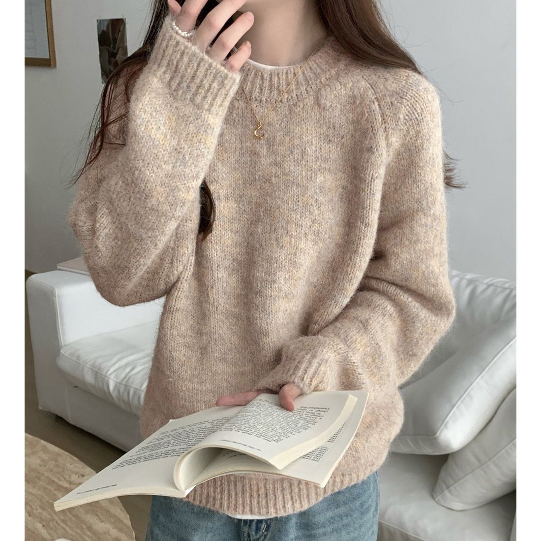 フォーマルカジュアル 参観日対応もちもちニットセーター上品クルーネック