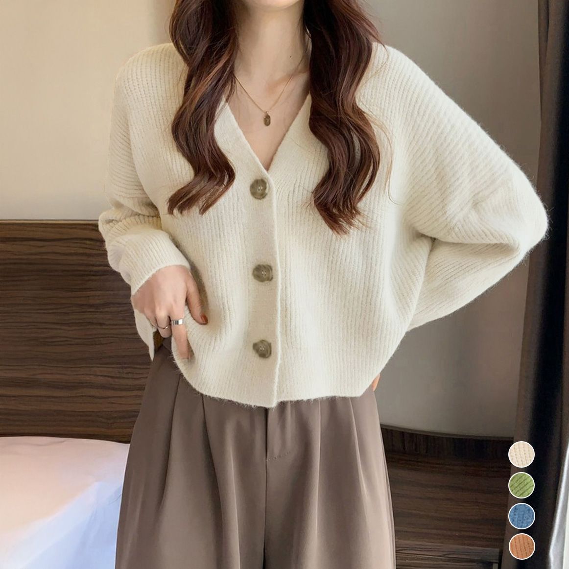 フォーマルカジュアル 参観日対応 Vネック長袖ニットカーディガン 秋冬