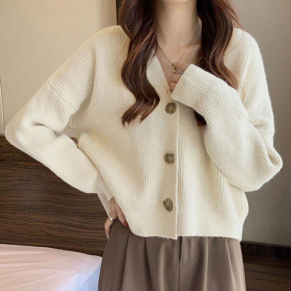 フォーマルカジュアル 参観日対応 Vネック長袖ニットカーディガン 秋冬