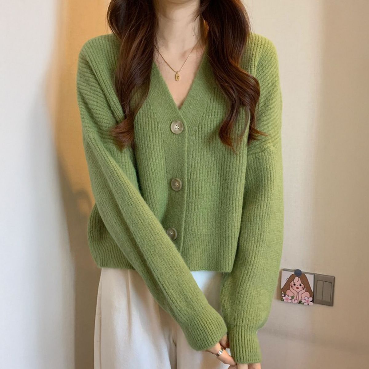 フォーマルカジュアル 参観日対応 Vネック長袖ニットカーディガン 秋冬