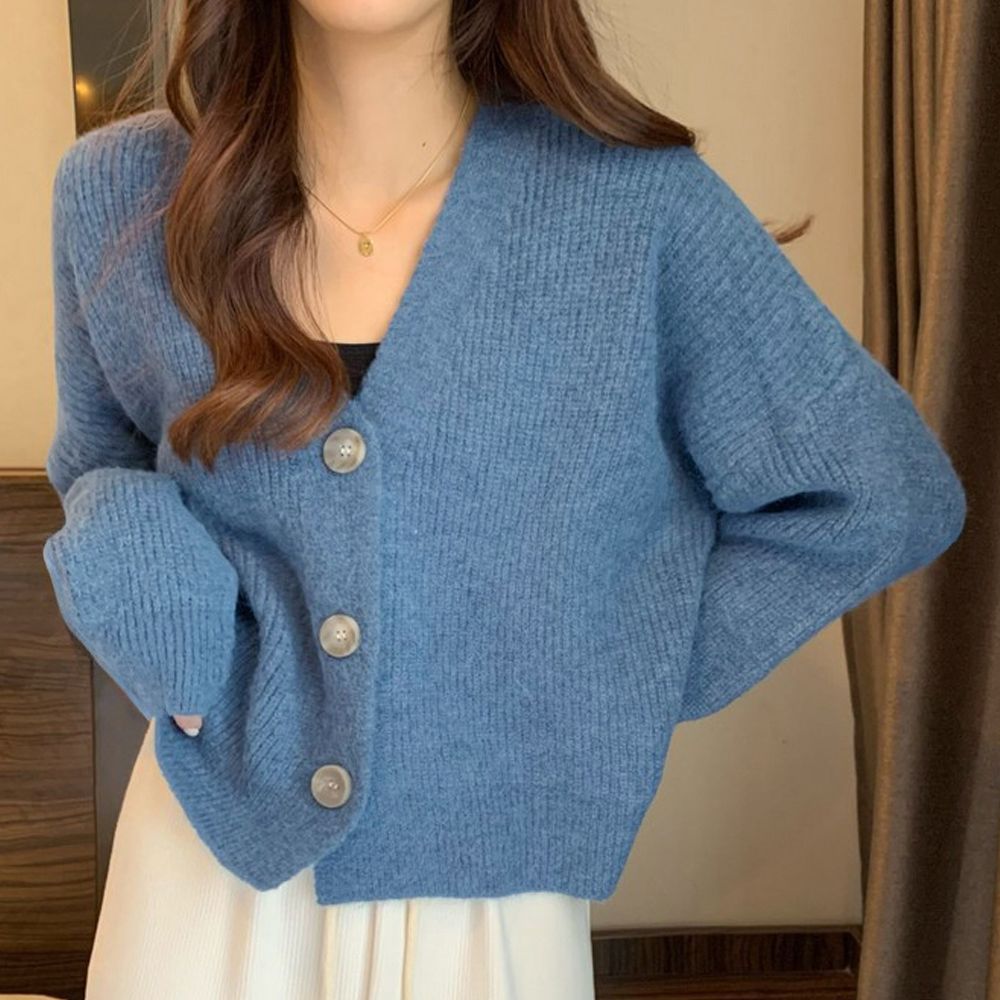 フォーマルカジュアル 参観日対応 Vネック長袖ニットカーディガン 秋冬