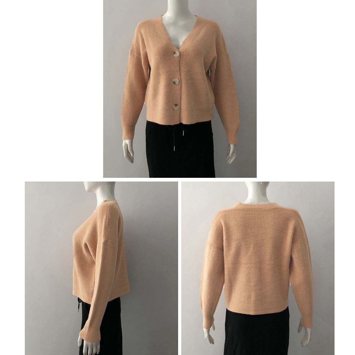 フォーマルカジュアル 参観日対応 Vネック長袖ニットカーディガン 秋冬