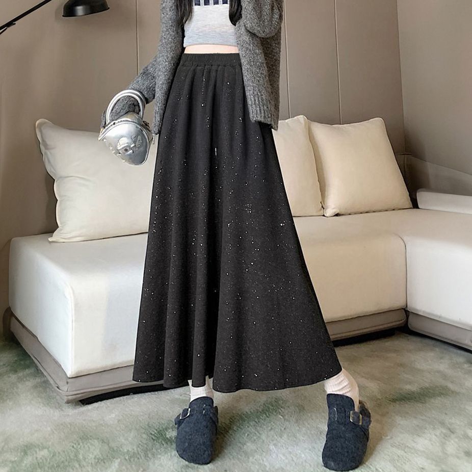フォーマルカジュアル 参観日対応ラメ入りロングスカート上品煌めき