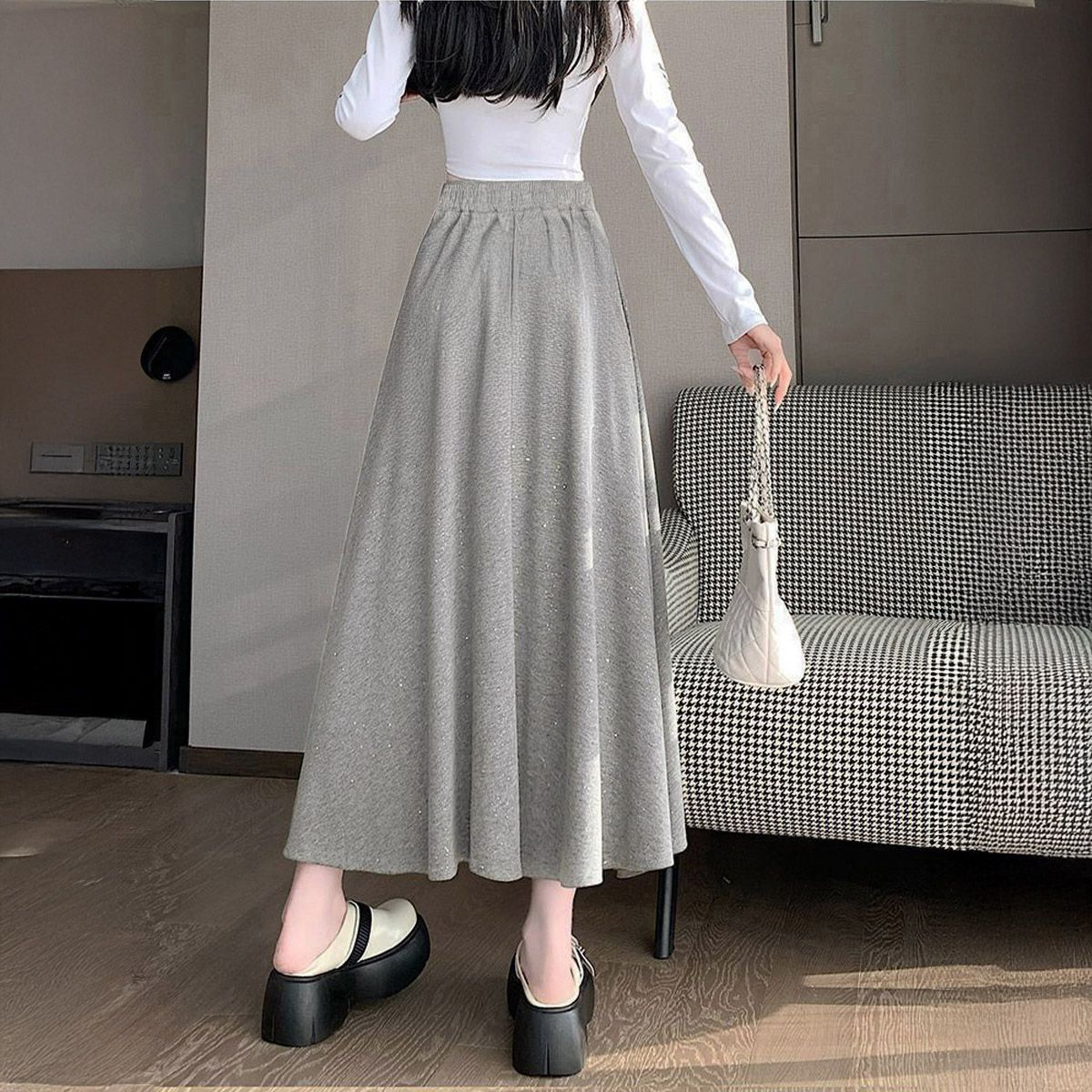 フォーマルカジュアル 参観日対応ラメ入りロングスカート上品煌めき