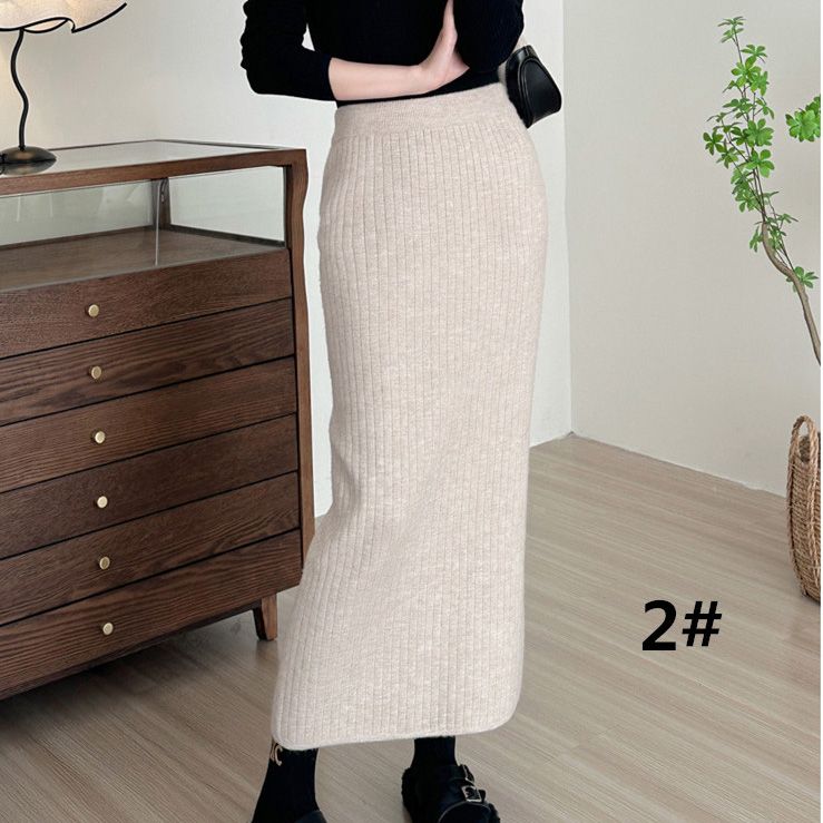 フォーマルカジュアル 参観日対応 リブニットロングスカート きれいめ美脚