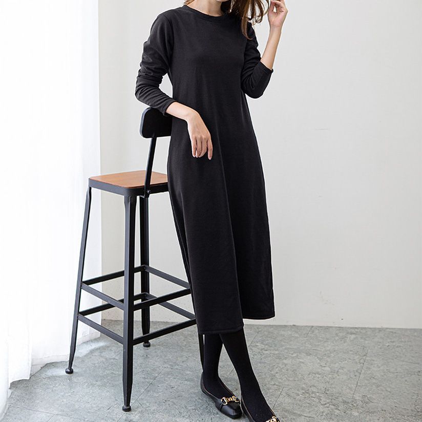 フォーマルカジュアル 参観日対応 裏起毛ロングワンピース 長袖 きれいめ レディース