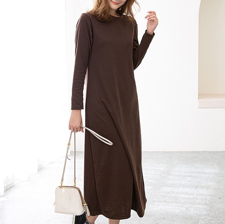 フォーマルカジュアル 参観日対応 裏起毛ロングワンピース 長袖 きれいめ レディース