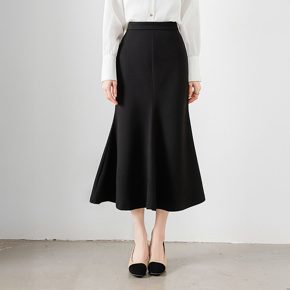 フォーマルカジュアル 通勤用マーメイドスカート ロング丈 無地 美脚 秋冬