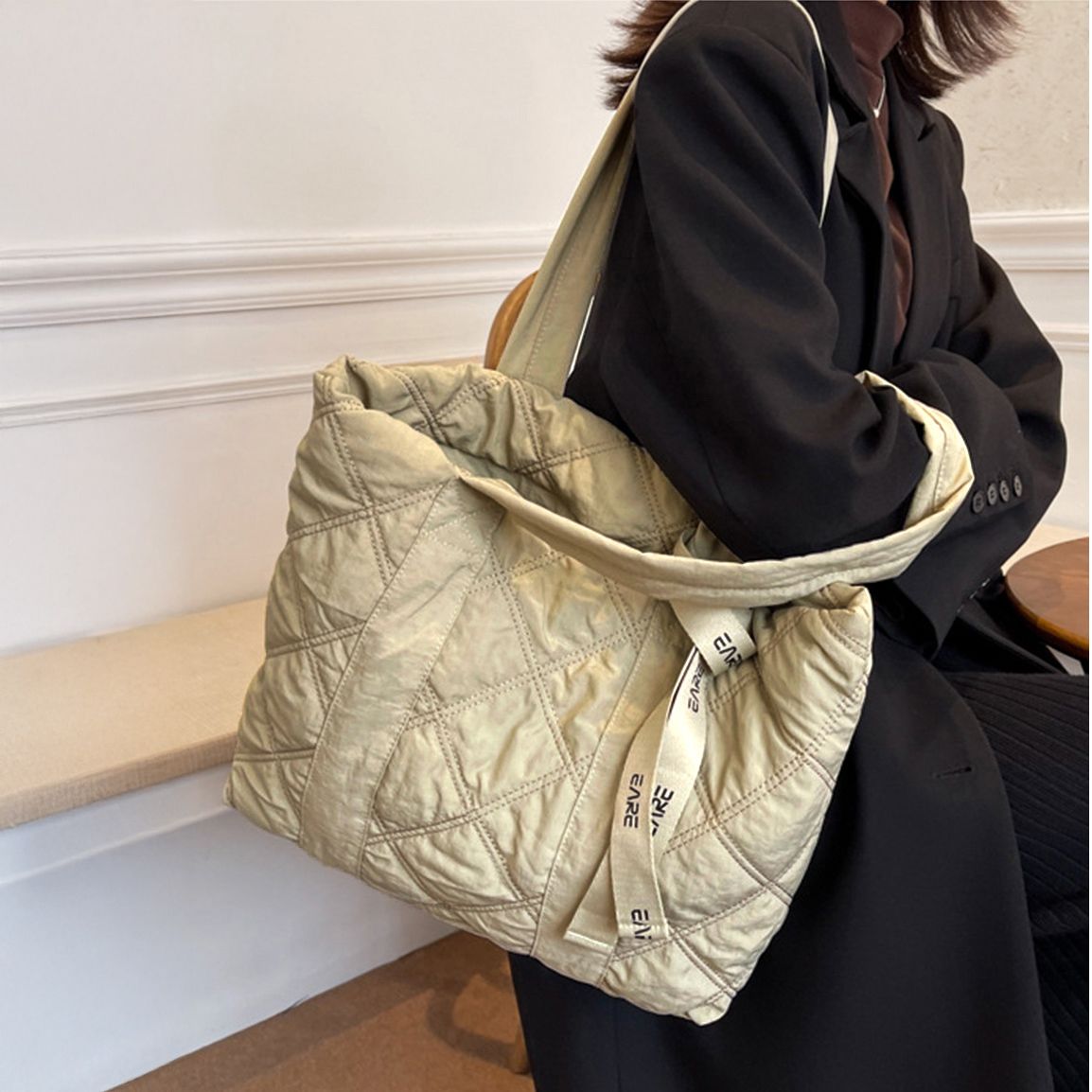 フォーマルカジュアル 参観日対応 キルティング大容量トートバッグ