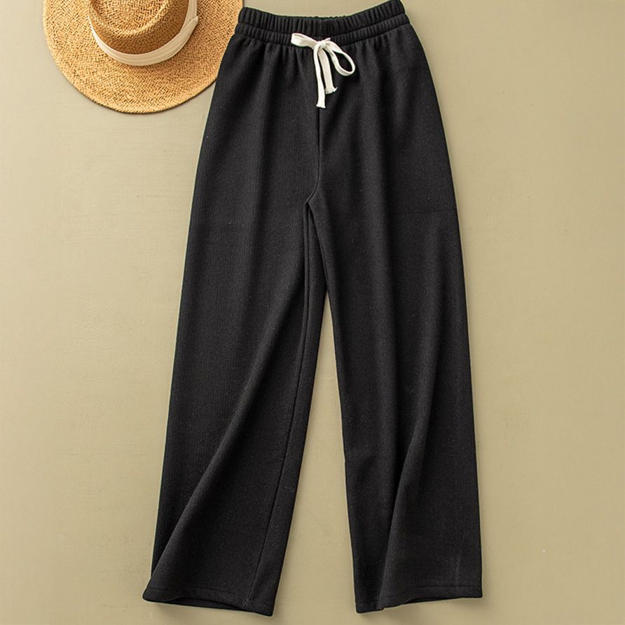 フォーマルカジュアル 参観日対応 裏起毛ワイドパンツ ウエストゴム レディース